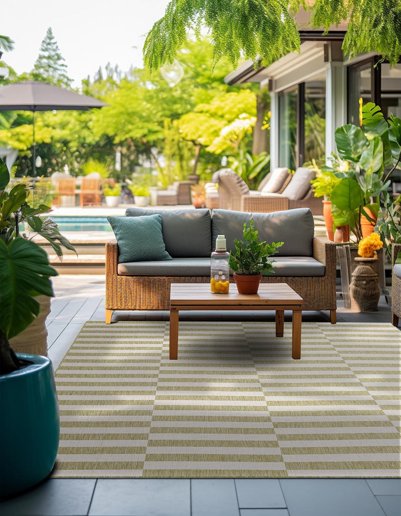 Patio Stripe Harmony Collection Area Rug - Cabana (Green) Square Green  lifestyle 12