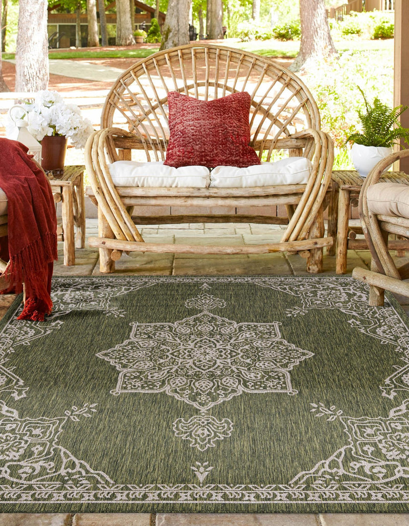 Patio Heritage Collection Area Rug -  Charleston (Green) Square Green  lifestyle 27