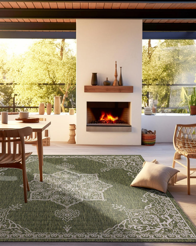 Patio Heritage Collection Area Rug -  Charleston (Green) Square Green  lifestyle 31