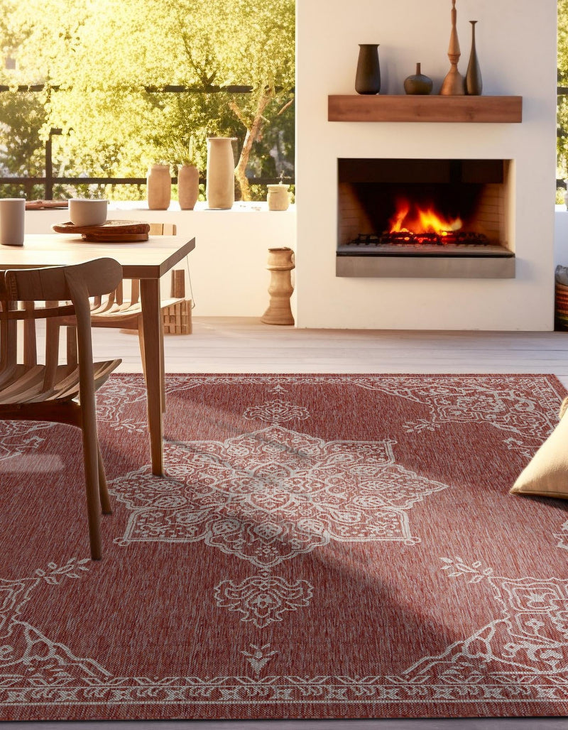 Patio Heritage Collection Area Rug -  Charleston (Rust Red) Square Rust Red  lifestyle 25