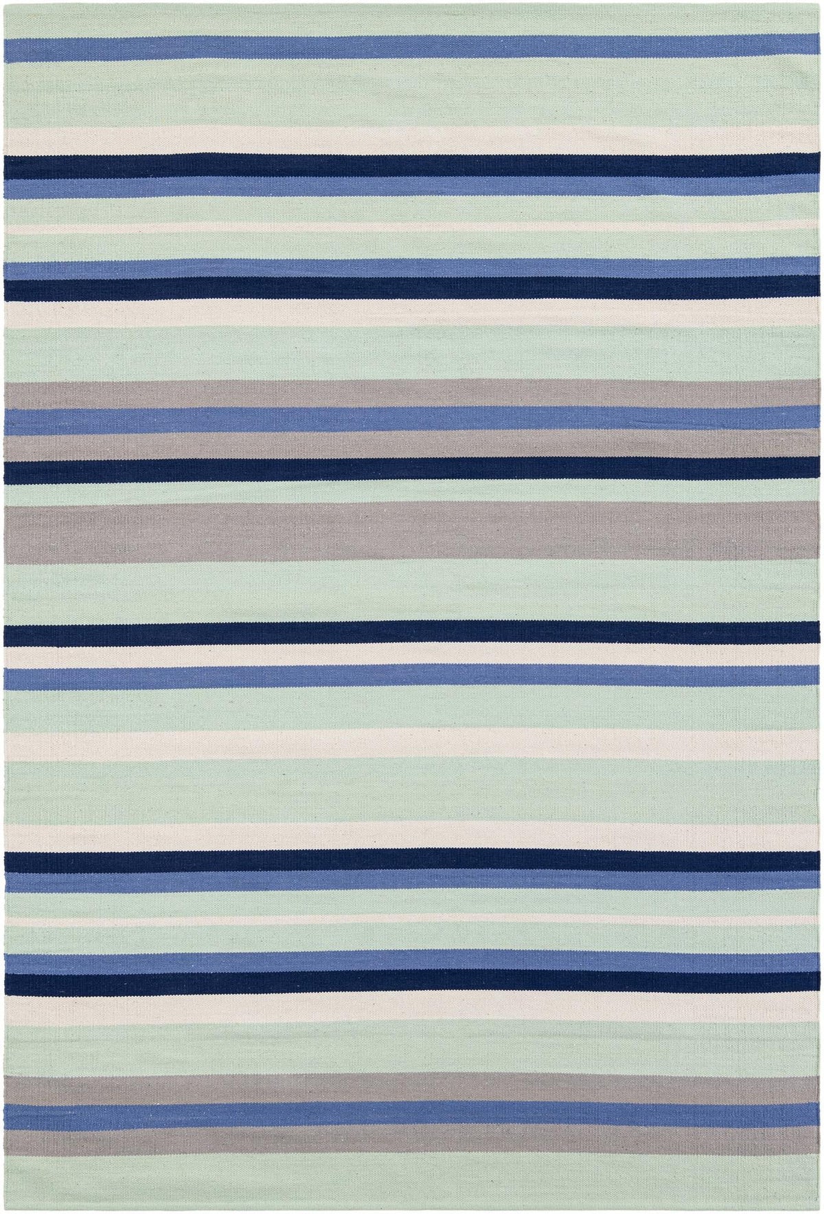 Coastal Stripe Dhurrie Collection Area Rug - Seashore Rectangle Aqua Blue and Gray  lifestyle 2