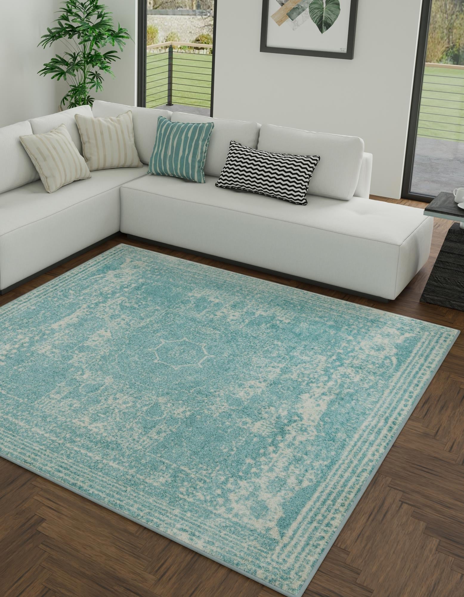 Dover Terrace Collection Area Rug -  Lagoon (Aqua)