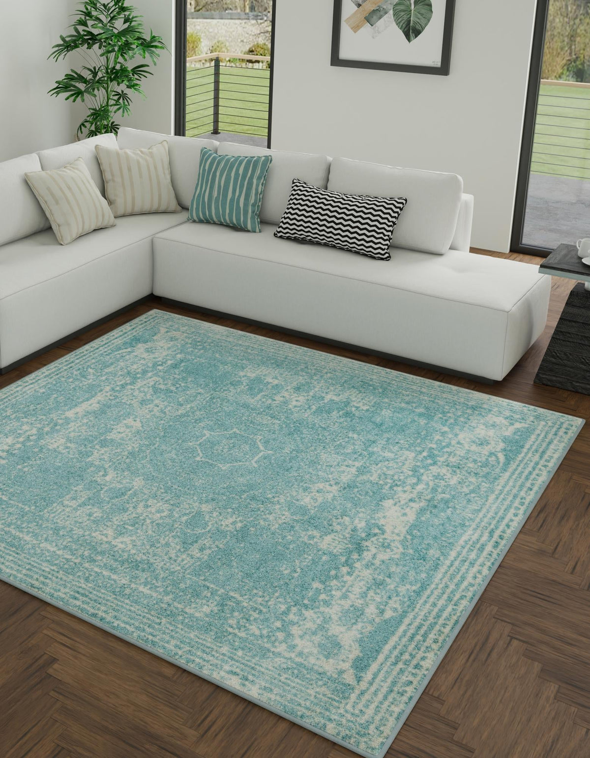 Dover Terrace Collection Area Rug -  Lagoon (Aqua) Square Aqua  lifestyle 0