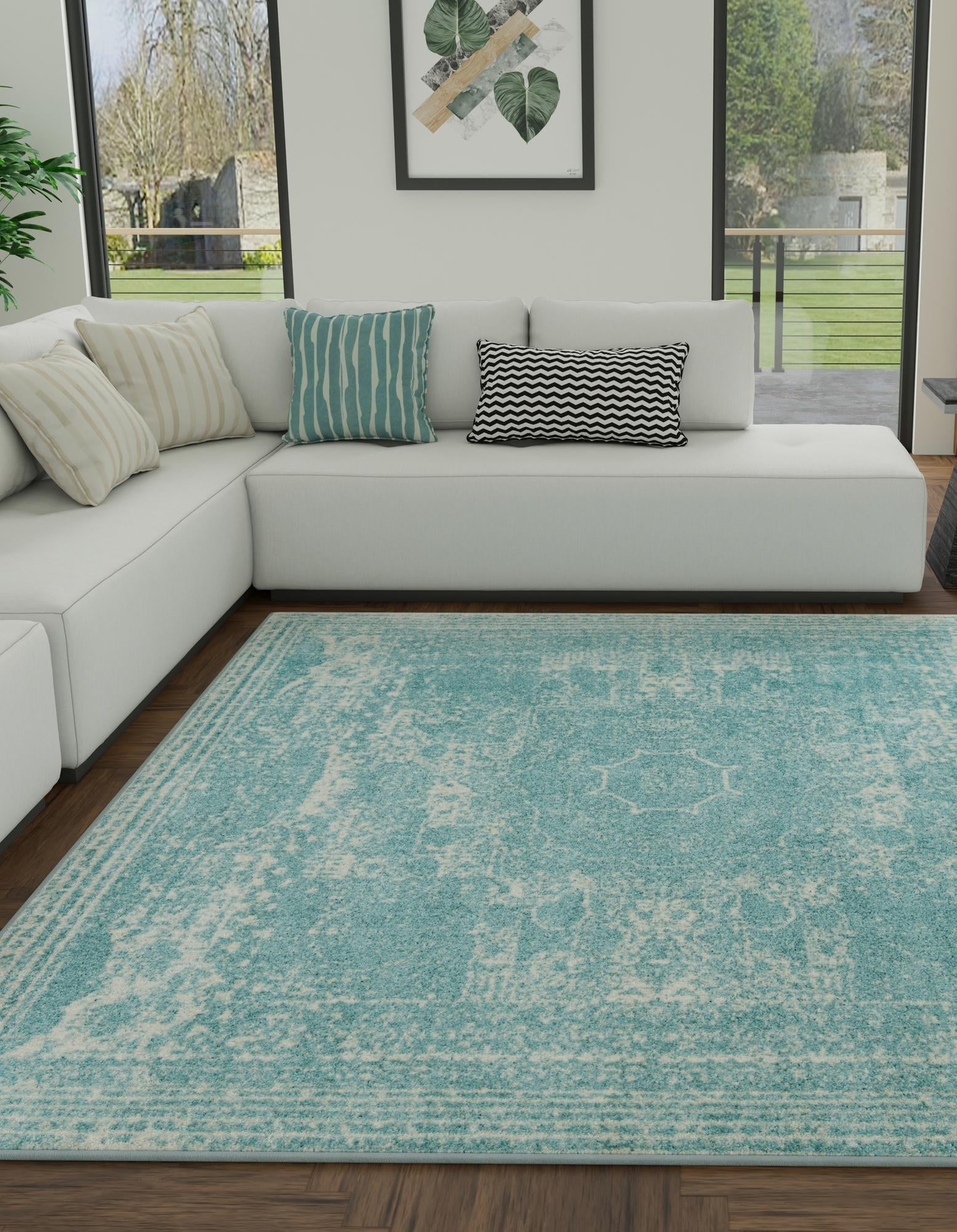 Dover Terrace Collection Area Rug -  Lagoon (Aqua)