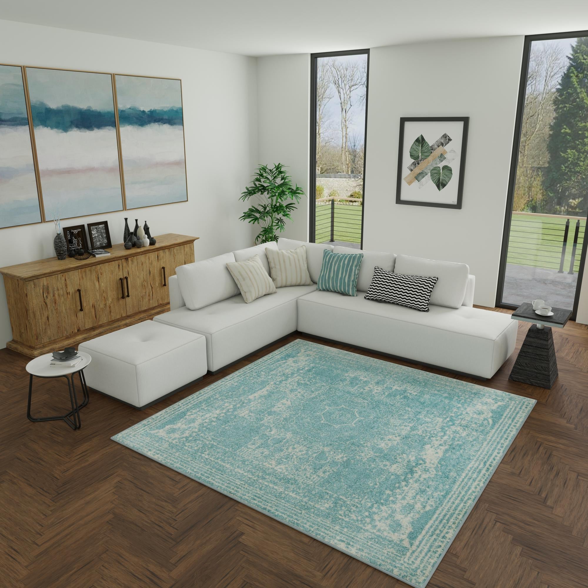 Dover Terrace Collection Area Rug -  Lagoon (Aqua)