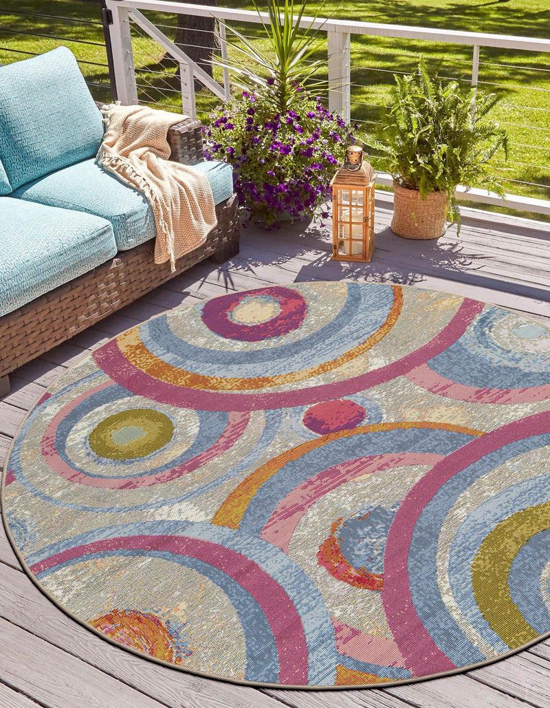 Urban Terrace Collection Area Rug -  Plaza Round Multi  lifestyle 31