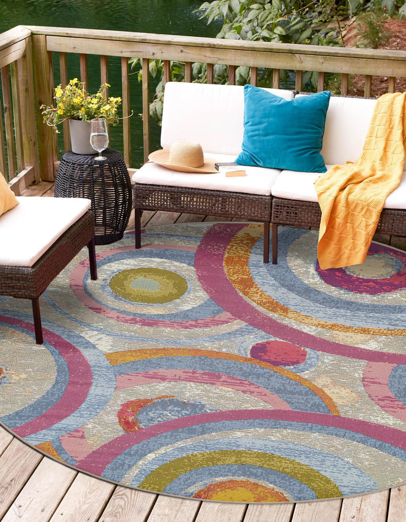 Urban Terrace Collection Area Rug -  Plaza Round Multi  lifestyle 46