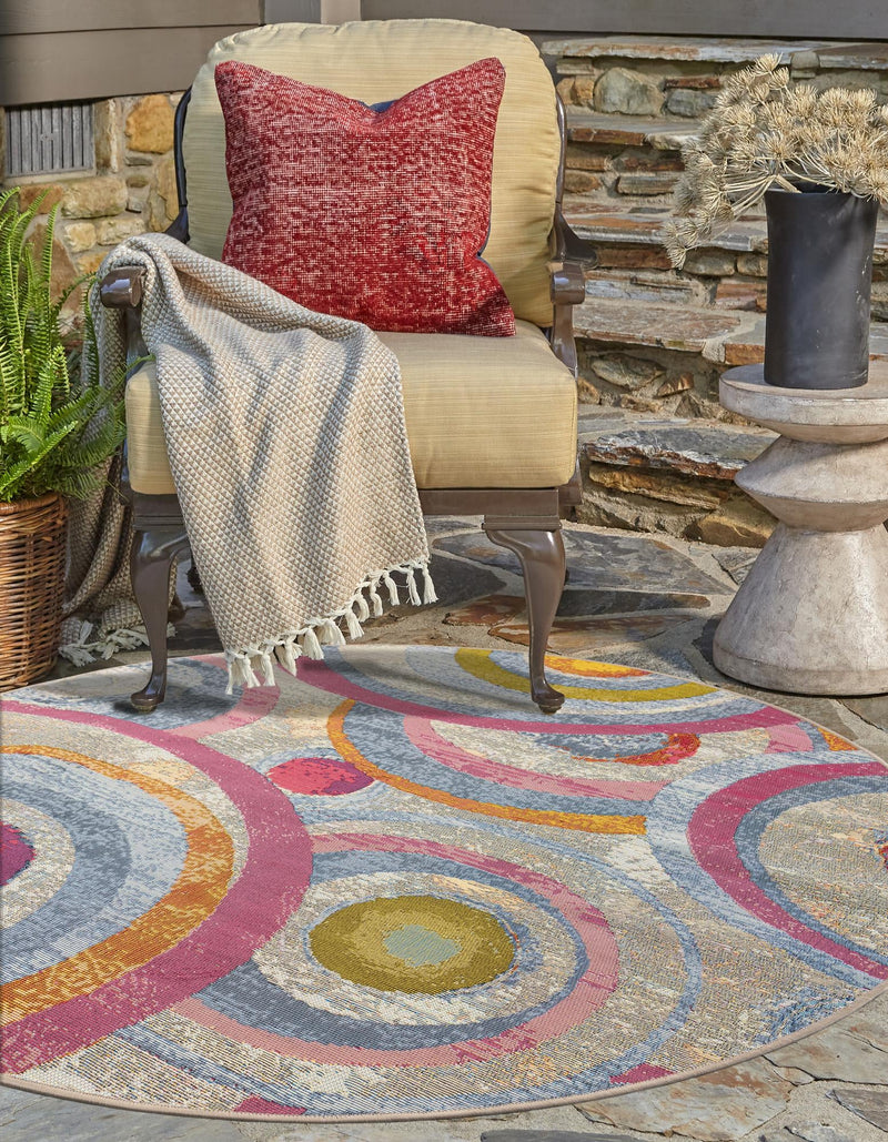 Urban Terrace Collection Area Rug -  Plaza Round Multi  lifestyle 49