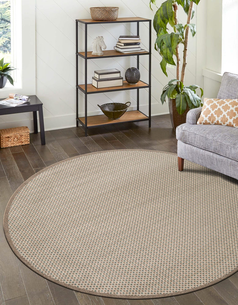 Terrace Fringe Collection Area Rug - Patio Round Beige  lifestyle 47