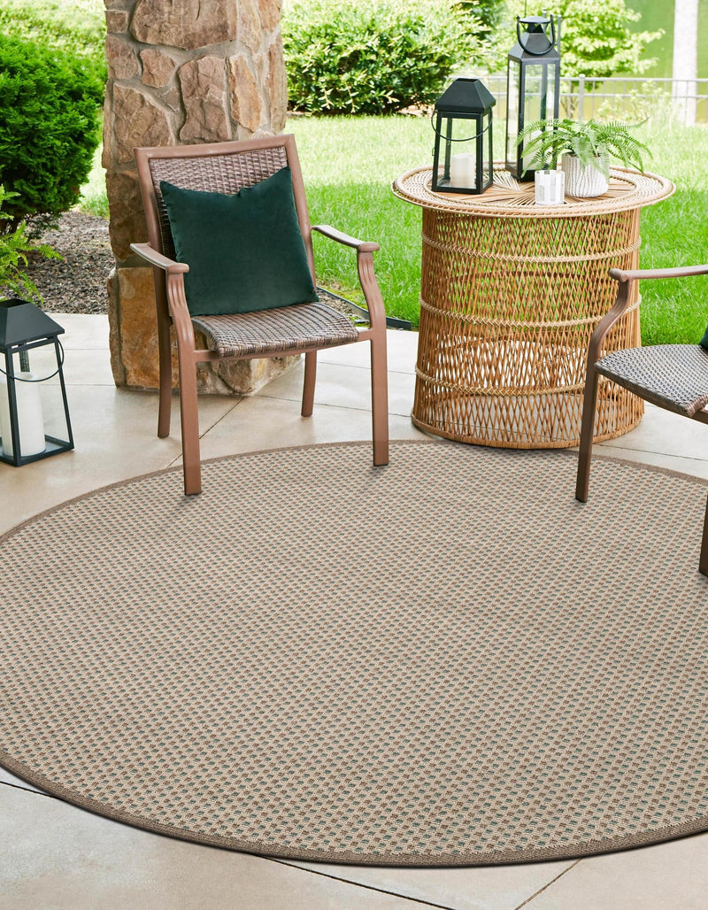 Terrace Fringe Collection Area Rug - Patio Round Beige  lifestyle 65