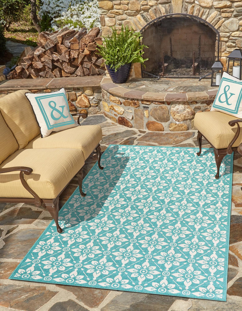 Seaside Lattice Collection Area Rug -  Whitby Rectangle Teal  lifestyle 21