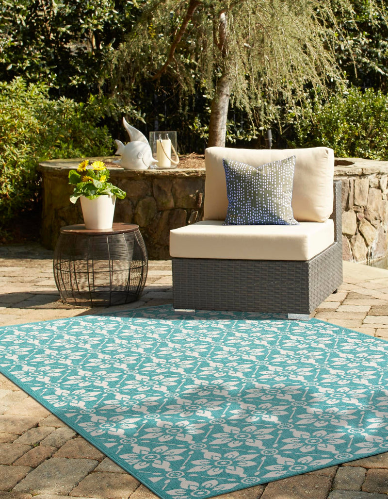 Seaside Lattice Collection Area Rug -  Whitby Rectangle Teal  lifestyle 31