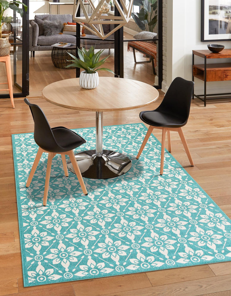 Seaside Lattice Collection Area Rug -  Whitby Rectangle Teal  lifestyle 36