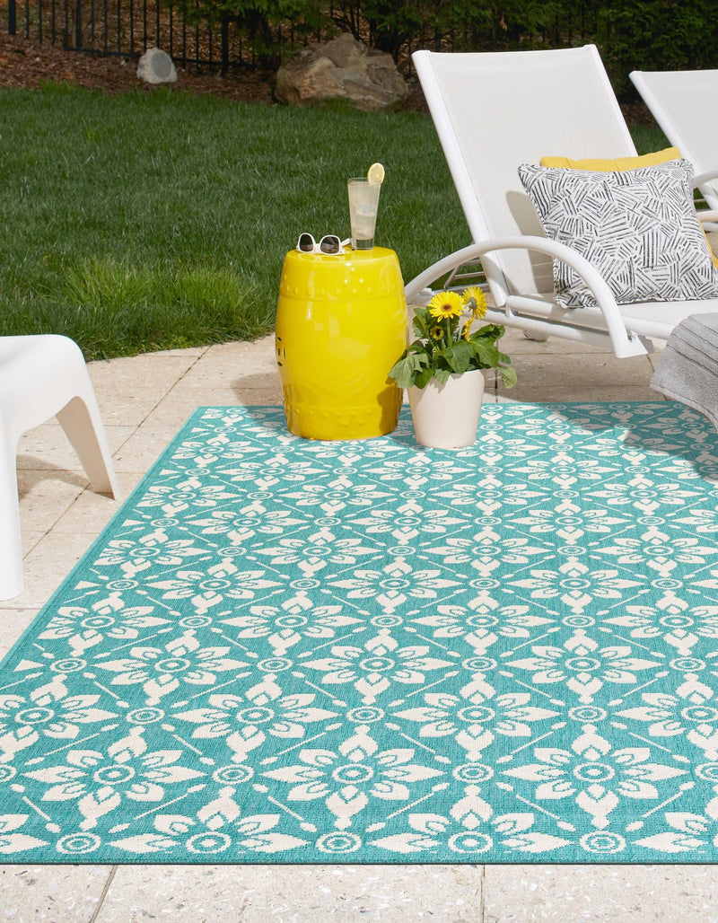 Seaside Lattice Collection Area Rug -  Whitby Rectangle Teal  lifestyle 41