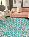 Seaside Lattice Collection Area Rug -  Whitby Round Teal  lifestyle 68