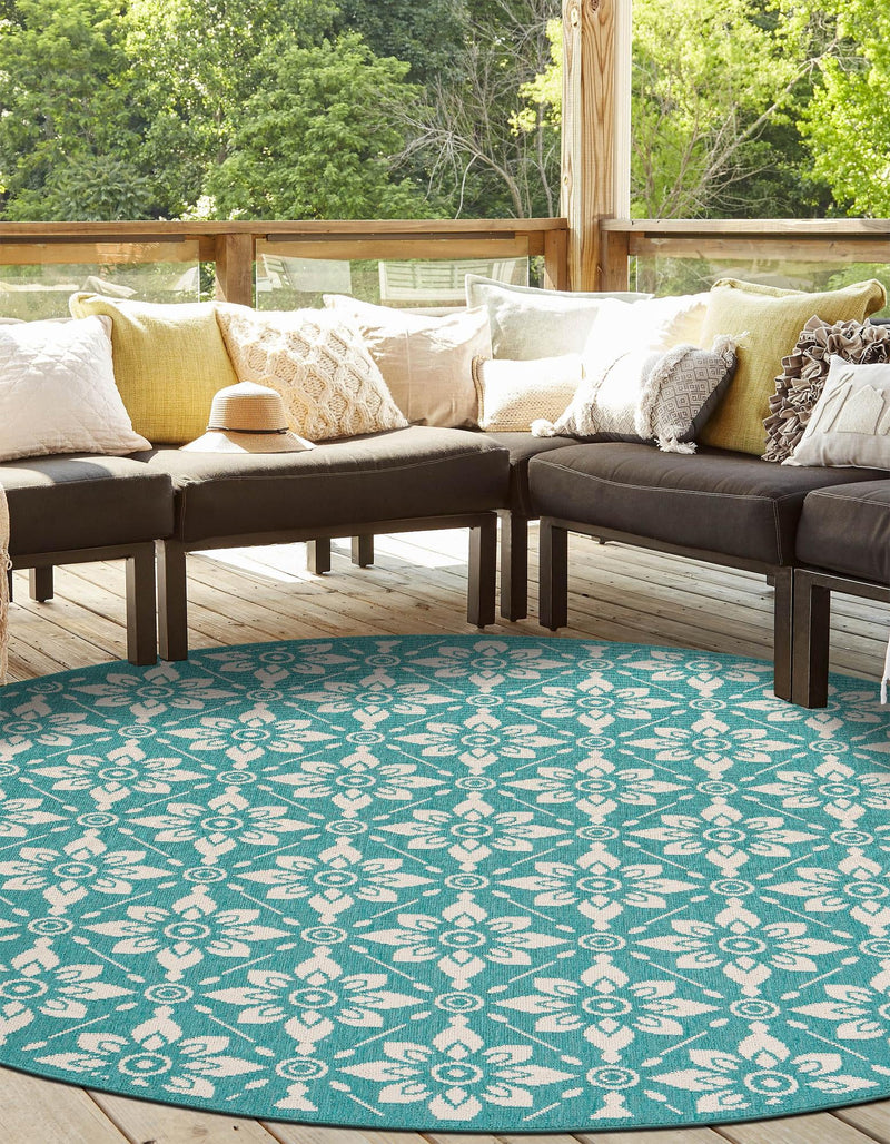 Seaside Lattice Collection Area Rug -  Whitby Round Teal  lifestyle 83