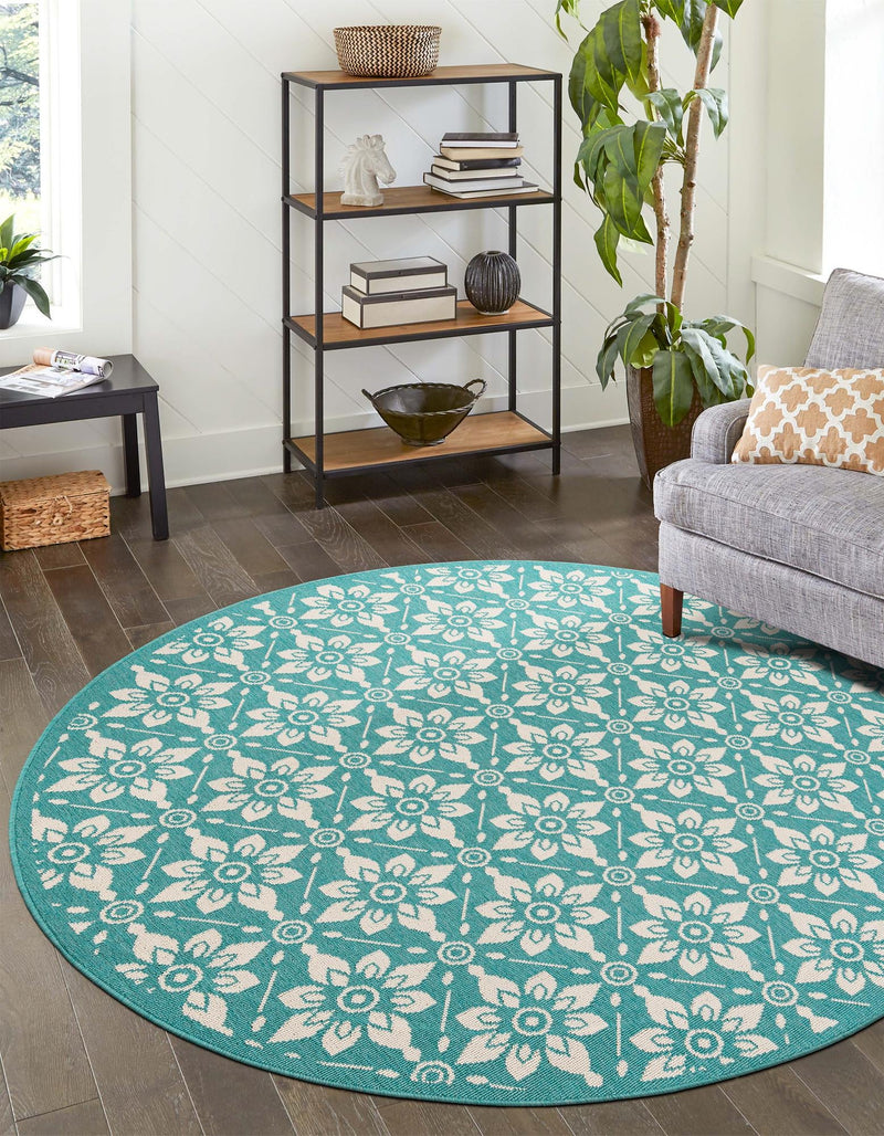 Seaside Lattice Collection Area Rug -  Whitby Round Teal  lifestyle 128