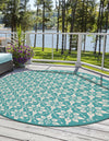 Seaside Lattice Collection Area Rug -  Whitby Round Teal  lifestyle 143