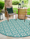 Seaside Lattice Collection Area Rug -  Whitby Round Teal  lifestyle 173