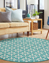 Seaside Lattice Collection Area Rug -  Whitby Round Teal  lifestyle 188