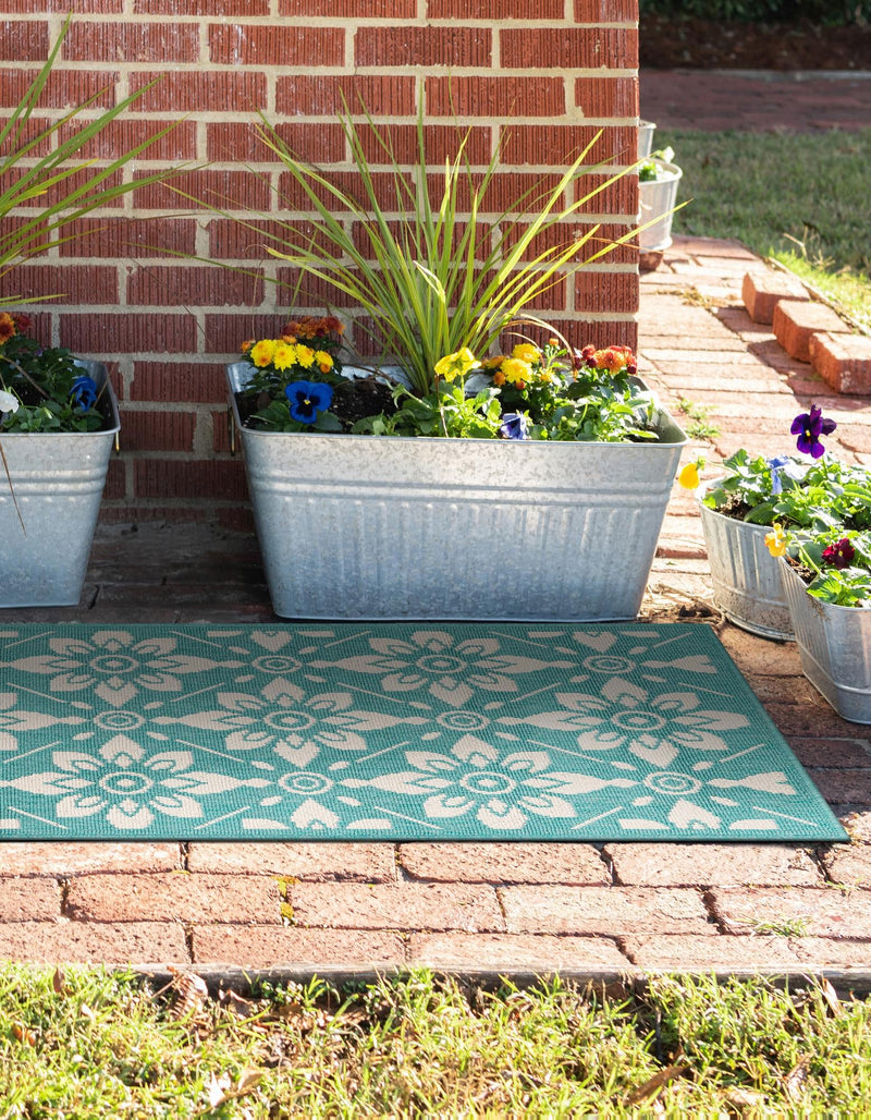 Seaside Lattice Collection Area Rug -  Whitby Runner Teal  lifestyle 82