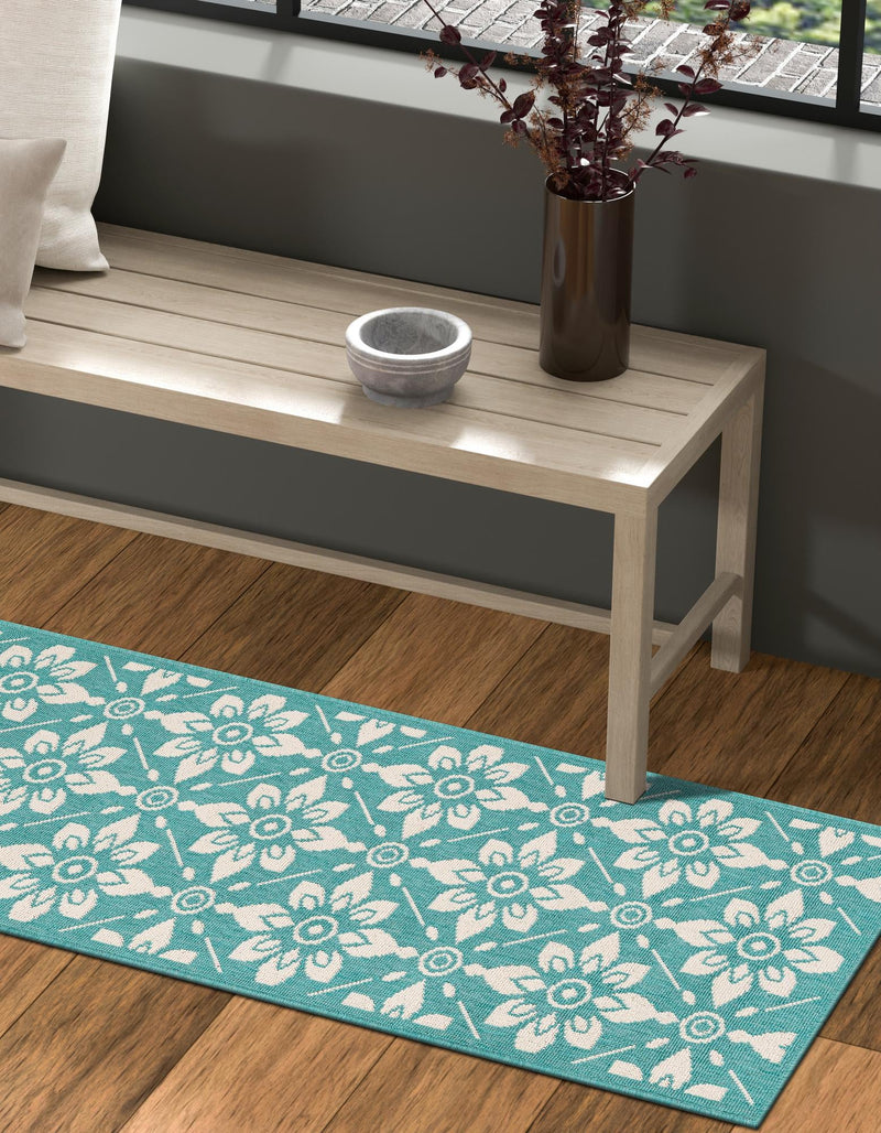 Seaside Lattice Collection Area Rug -  Whitby Runner Teal  lifestyle 127