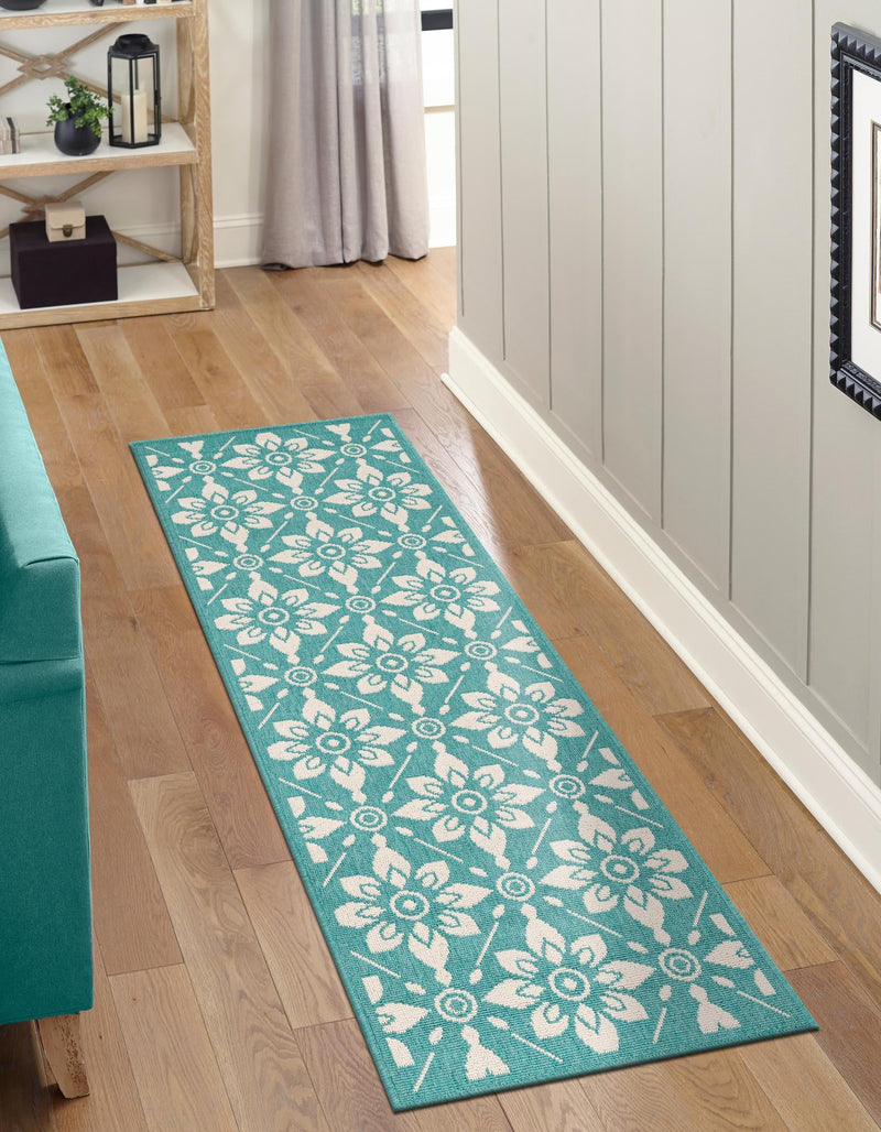 Seaside Lattice Collection Area Rug -  Whitby Runner Teal  lifestyle 157