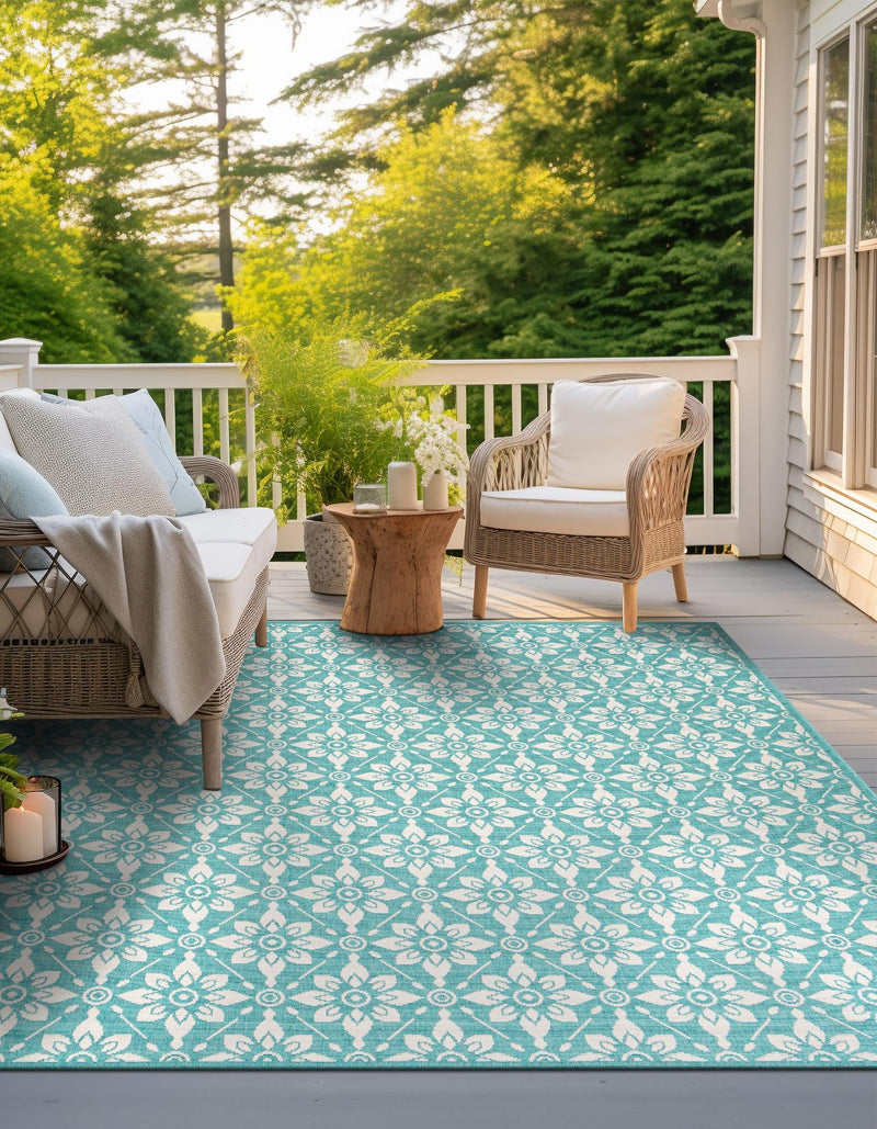 Seaside Lattice Collection Area Rug -  Whitby Square Teal  lifestyle 54