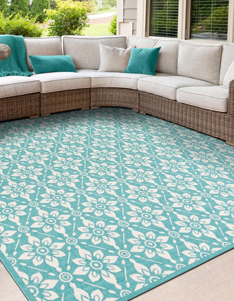 Seaside Lattice Collection Area Rug -  Whitby Square Teal  lifestyle 84