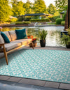 Seaside Lattice Collection Area Rug -  Whitby Square Teal  lifestyle 174