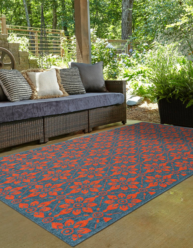 Seaside Lattice Collection Area Rug -  Whitby Rectangle Blue and Red  lifestyle 12