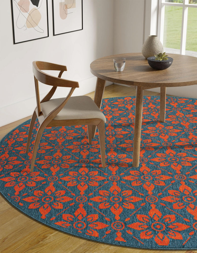 Seaside Lattice Collection Area Rug -  Whitby Round Blue and Red  lifestyle 101