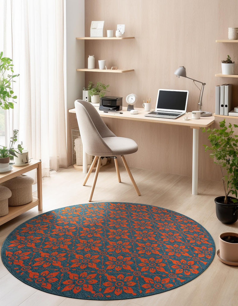 Seaside Lattice Collection Area Rug -  Whitby Round Blue and Red  lifestyle 161