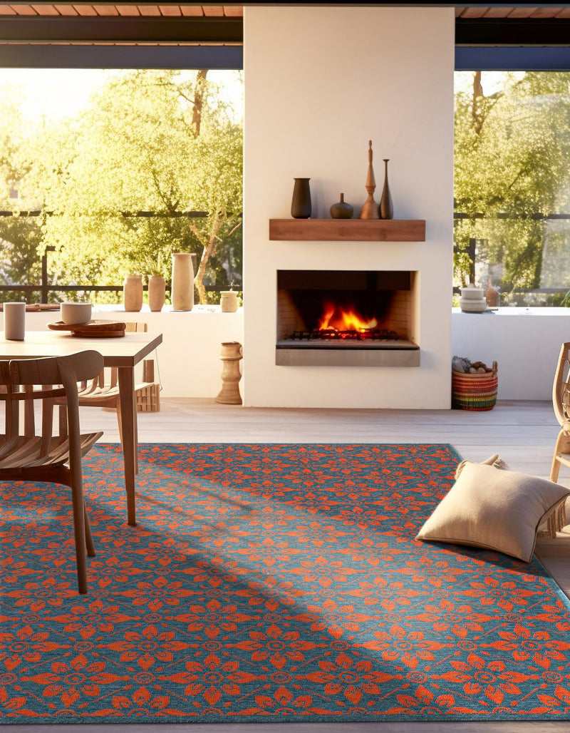 Seaside Lattice Collection Area Rug -  Whitby Square Blue and Red  lifestyle 132