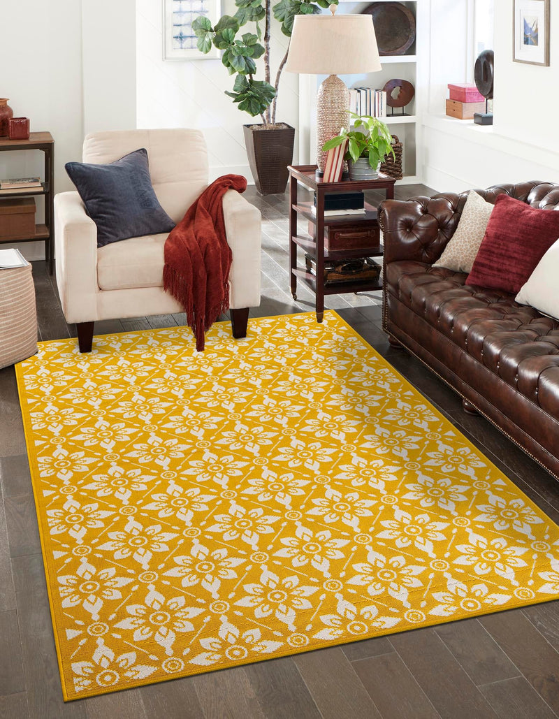 Seaside Lattice Collection Area Rug -  Whitby Rectangle Yellow  lifestyle 18