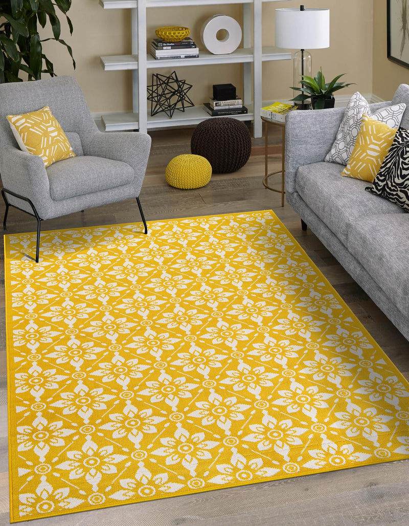 Seaside Lattice Collection Area Rug -  Whitby Rectangle Yellow  lifestyle 48