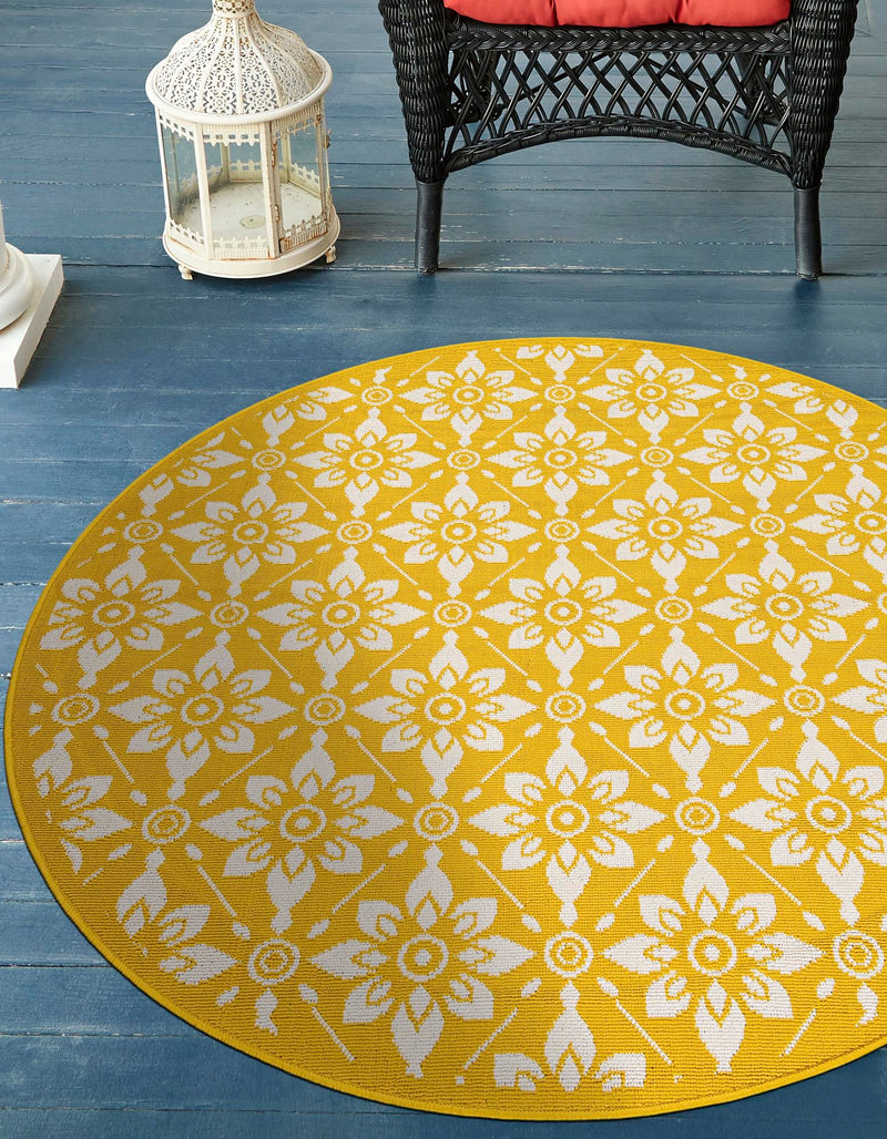 Seaside Lattice Collection Area Rug -  Whitby Round Yellow  lifestyle 134