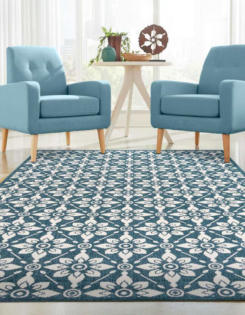 Seaside Lattice Collection Area Rug -  Whitby Rectangle Navy Blue  lifestyle 19