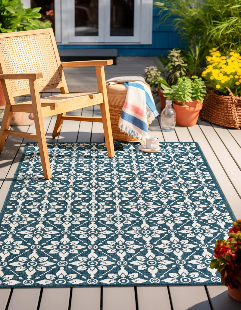 Seaside Lattice Collection Area Rug -  Whitby Rectangle Navy Blue  lifestyle 24