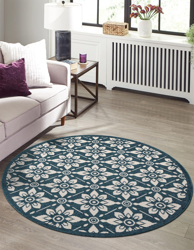 Seaside Lattice Collection Area Rug -  Whitby Round Navy Blue  lifestyle 137