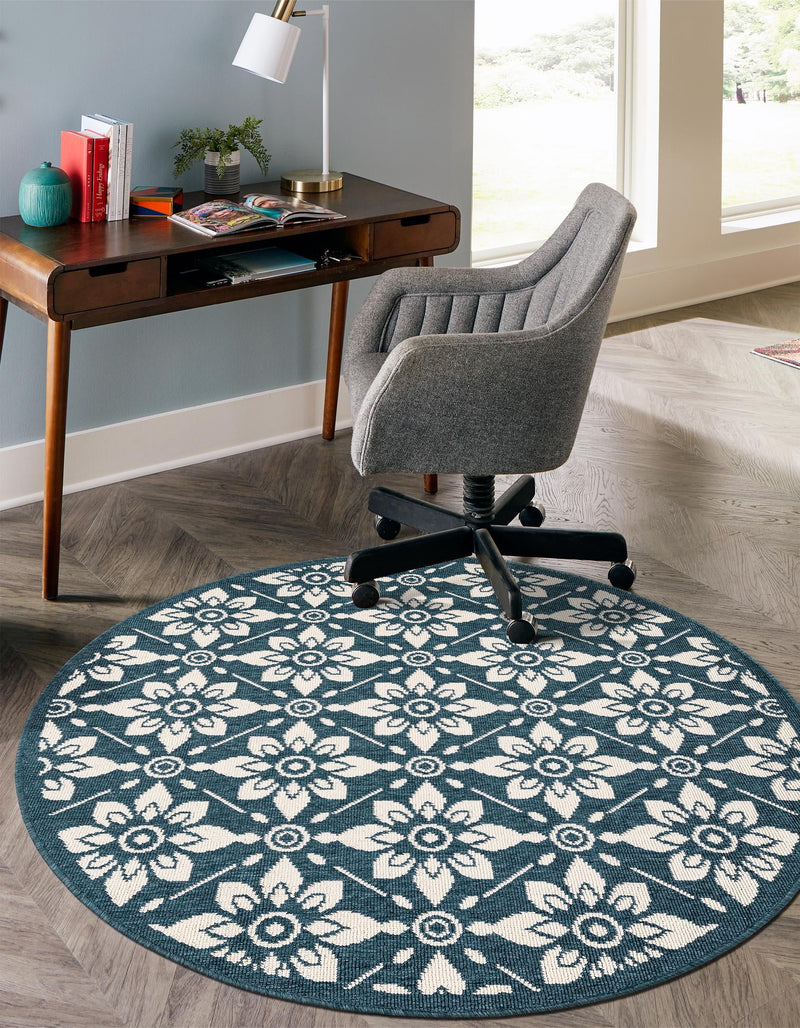 Seaside Lattice Collection Area Rug -  Whitby Round Navy Blue  lifestyle 167