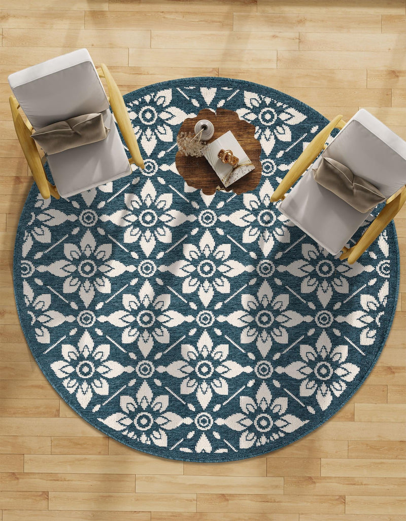 Seaside Lattice Collection Area Rug -  Whitby Round Navy Blue  lifestyle 197