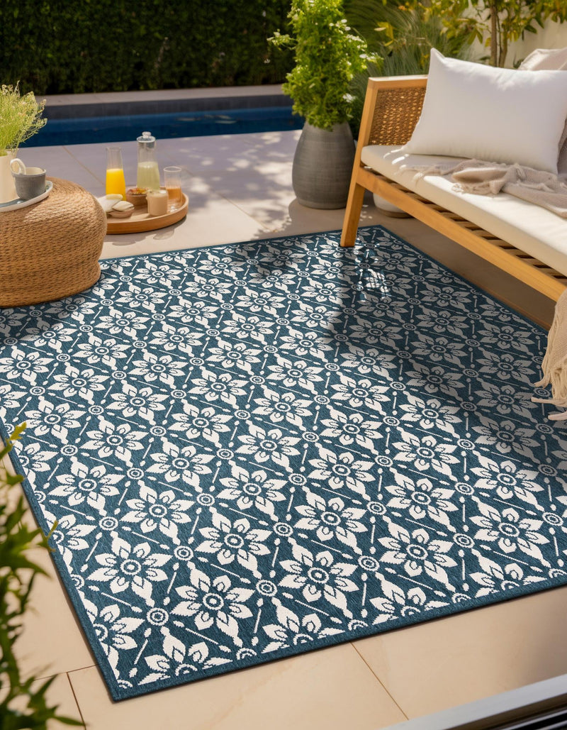 Seaside Lattice Collection Area Rug -  Whitby Square Navy Blue  lifestyle 63