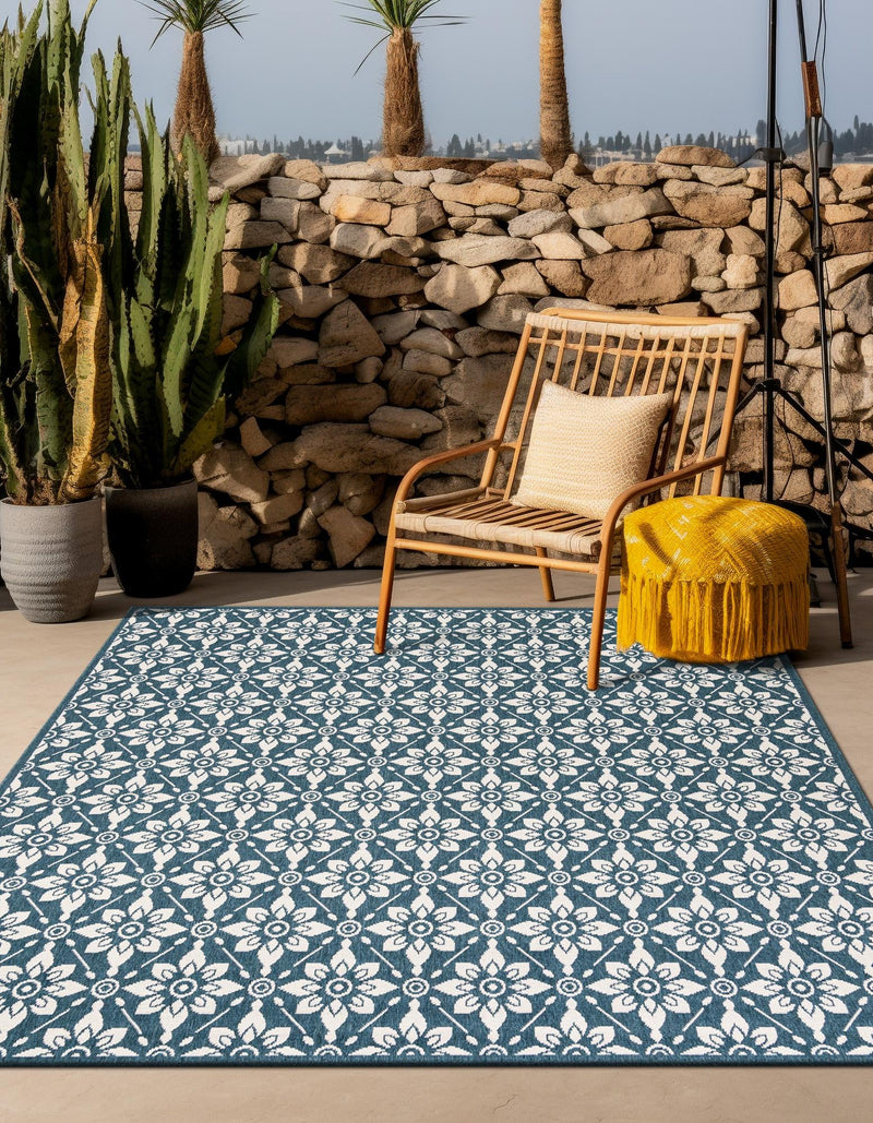 Seaside Lattice Collection Area Rug -  Whitby Square Navy Blue  lifestyle 93