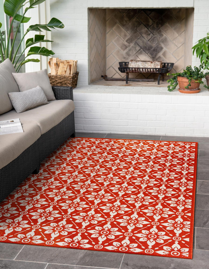 Seaside Lattice Collection Area Rug -  Whitby Rectangle Rust Red  lifestyle 5