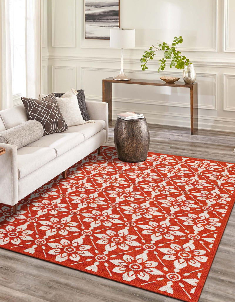 Seaside Lattice Collection Area Rug -  Whitby Rectangle Rust Red  lifestyle 10