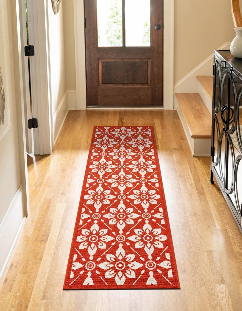 Seaside Lattice Collection Area Rug -  Whitby Runner Rust Red  lifestyle 109