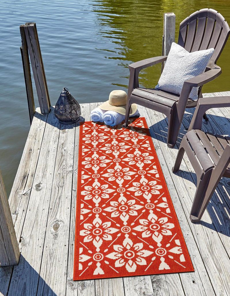 Seaside Lattice Collection Area Rug -  Whitby Runner Rust Red  lifestyle 154