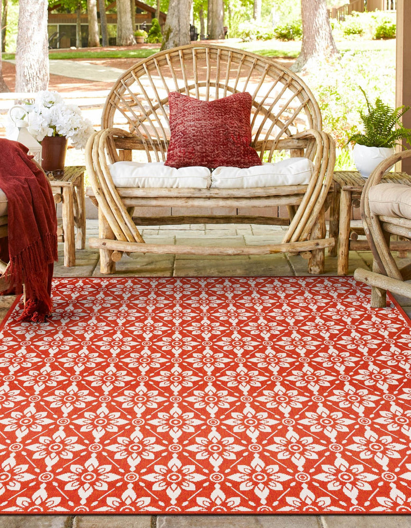 Seaside Lattice Collection Area Rug -  Whitby Square Rust Red  lifestyle 96