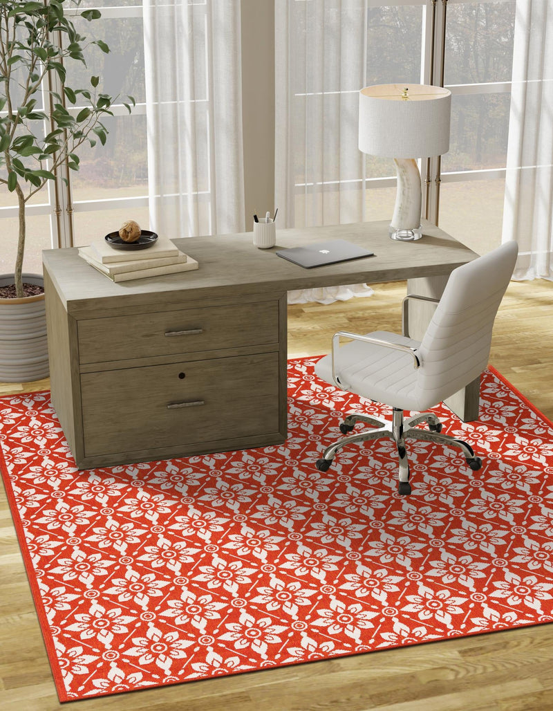 Seaside Lattice Collection Area Rug -  Whitby Square Rust Red  lifestyle 111